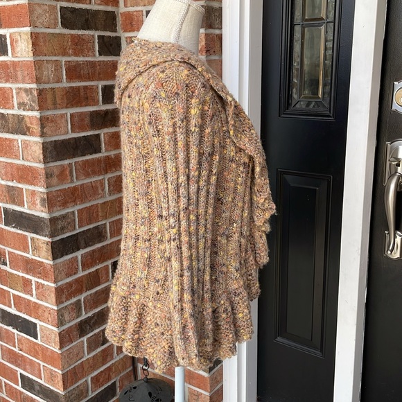 Ruby Rd. Boho Multicolor Wool Blend Knit‎ Ruffle Cropped Cardigan Sweater - Picture 3 of 9